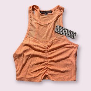 Peach Crop Tank Top with Mesh Panel